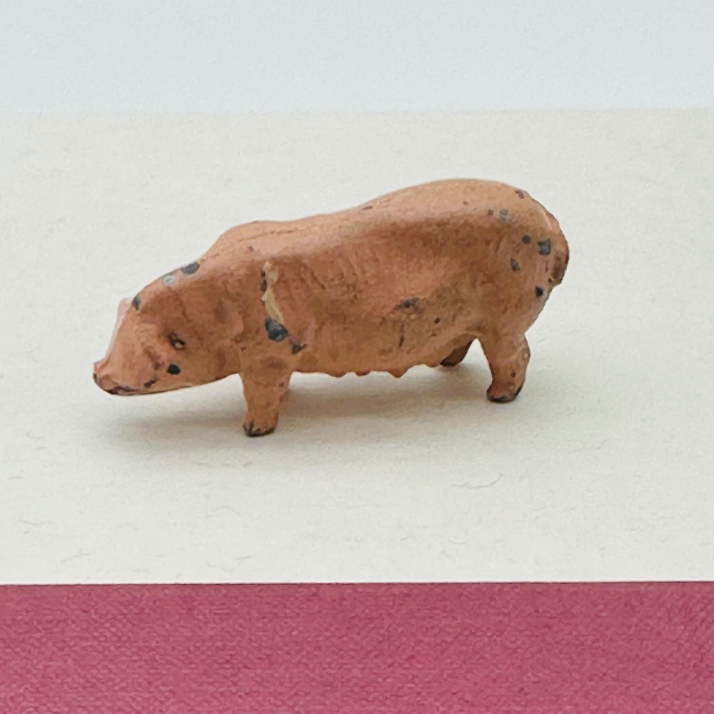Vintage Miniature Cast Metal Lead Pink Pig Figurine Farmhouse Decor France
